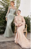 Fully Pearled Gathered Long Sleeve Dress