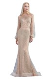 Fully Pearled Gathered Long Sleeve Dress