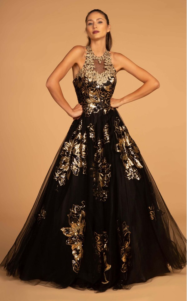 Floral Print Halter Evening GL2655 Dress