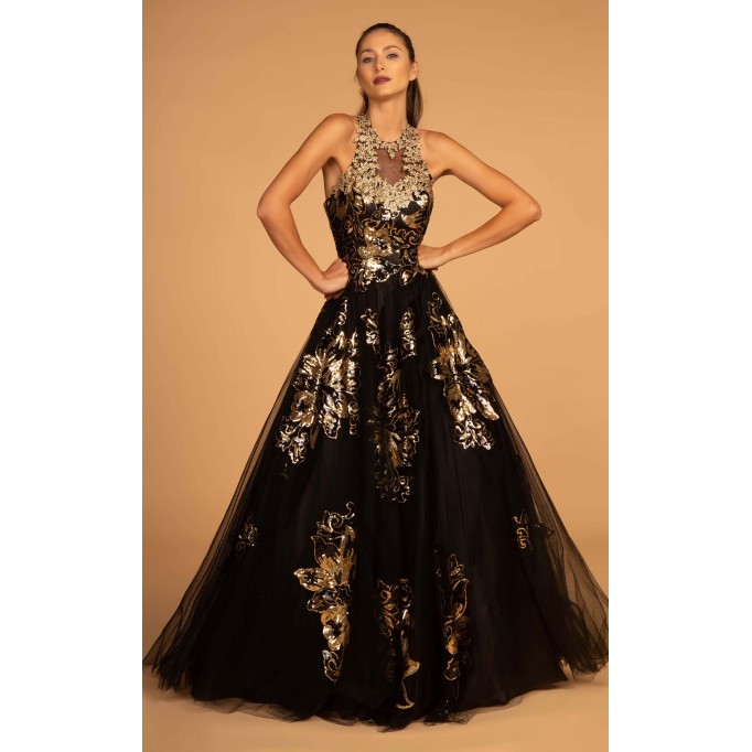 Floral Print Halter Evening GL2655 Dress