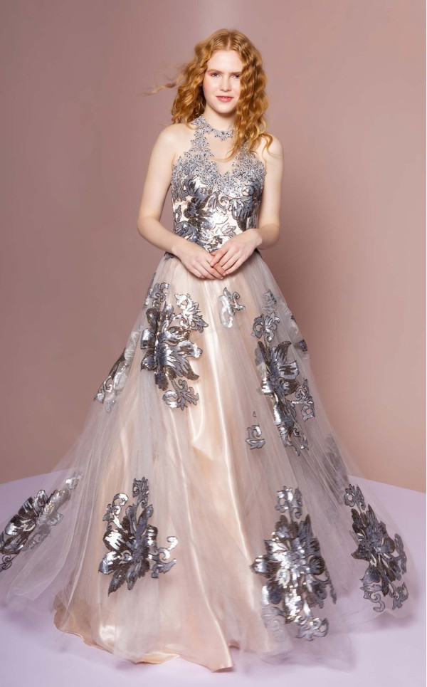 Floral Print Halter Evening GL2655 Dress
