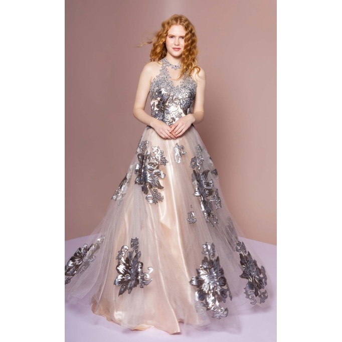Floral Print Halter Evening GL2655 Dress