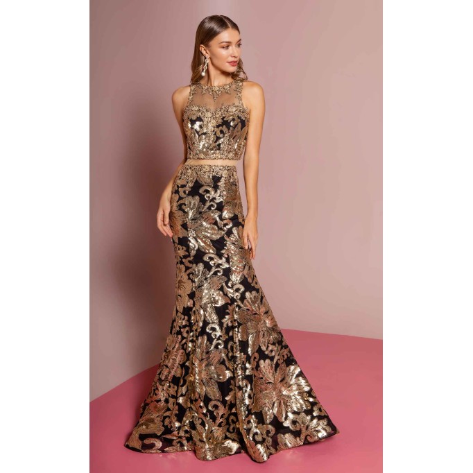 Floral Print Halter Evening GL2272 Dress