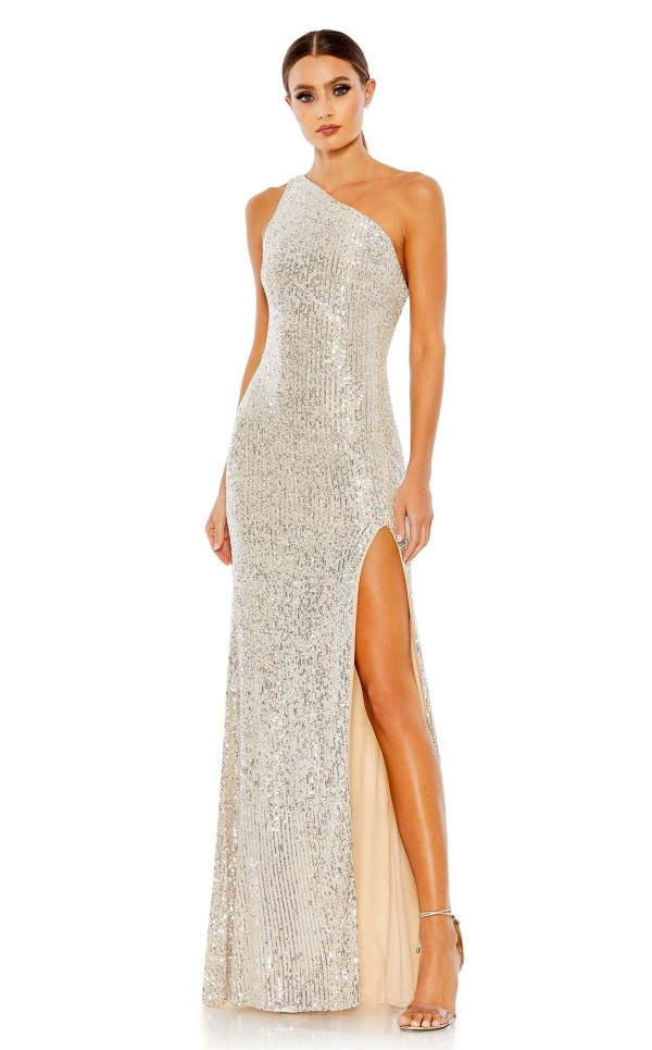 One-shoulder Sequined Sheath Dress