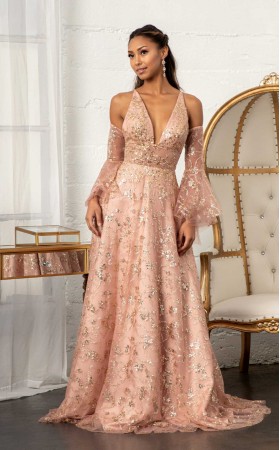 Floral Print Halter Evening GL3002 Dress