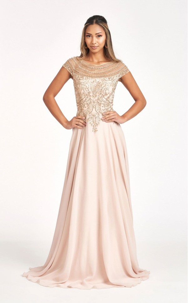 Cap Sleeves Boat Neck Chiffon A-line Dress