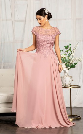 Cap Sleeves Boat Neck Chiffon A-line Dress