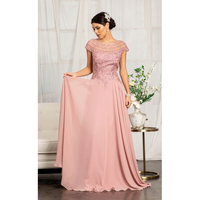 Cap Sleeves Boat Neck Chiffon A-line Dress