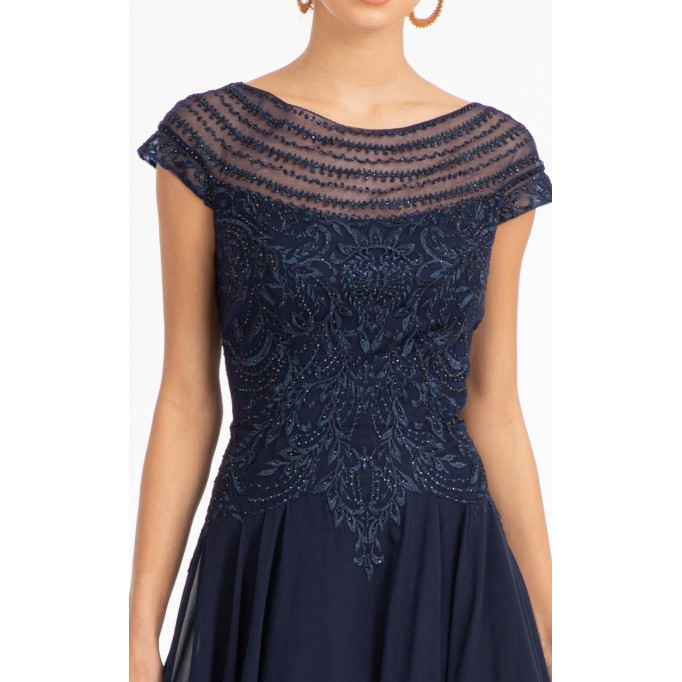 Cap Sleeves Boat Neck Chiffon A-line Dress