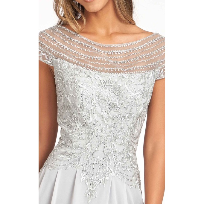 Cap Sleeves Boat Neck Chiffon A-line Dress
