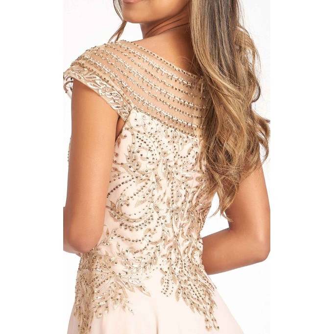 Cap Sleeves Boat Neck Chiffon A-line Dress