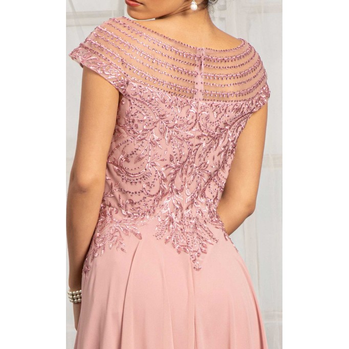 Cap Sleeves Boat Neck Chiffon A-line Dress