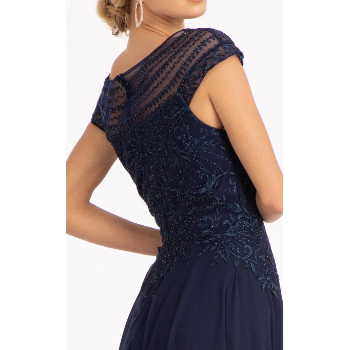 Cap Sleeves Boat Neck Chiffon A-line Dress