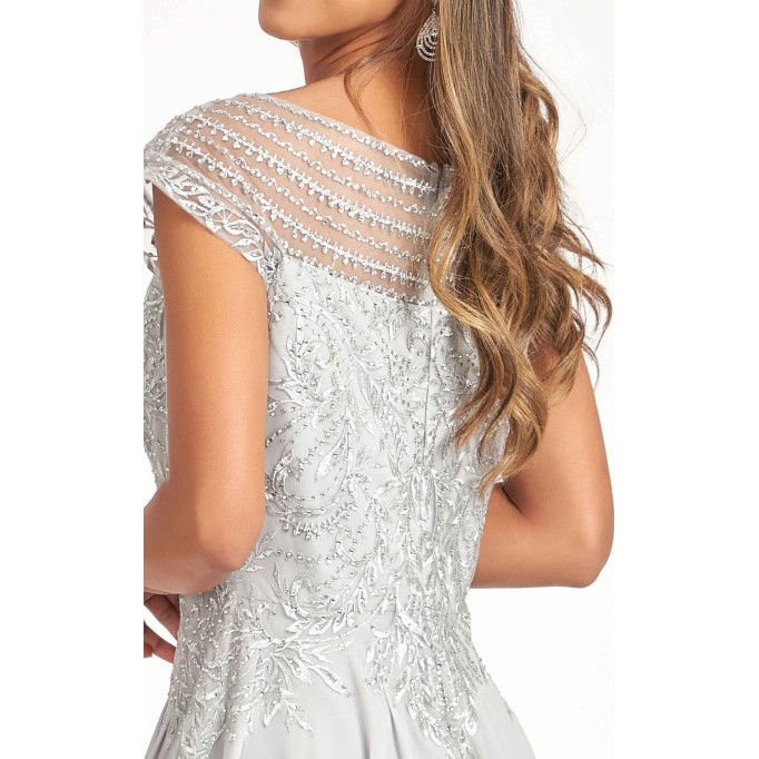 Cap Sleeves Boat Neck Chiffon A-line Dress
