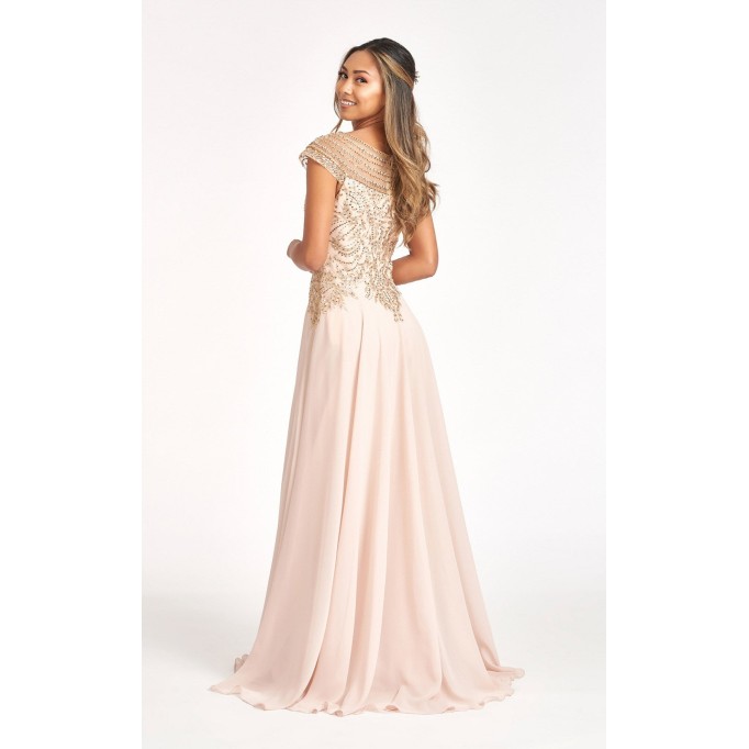Cap Sleeves Boat Neck Chiffon A-line Dress