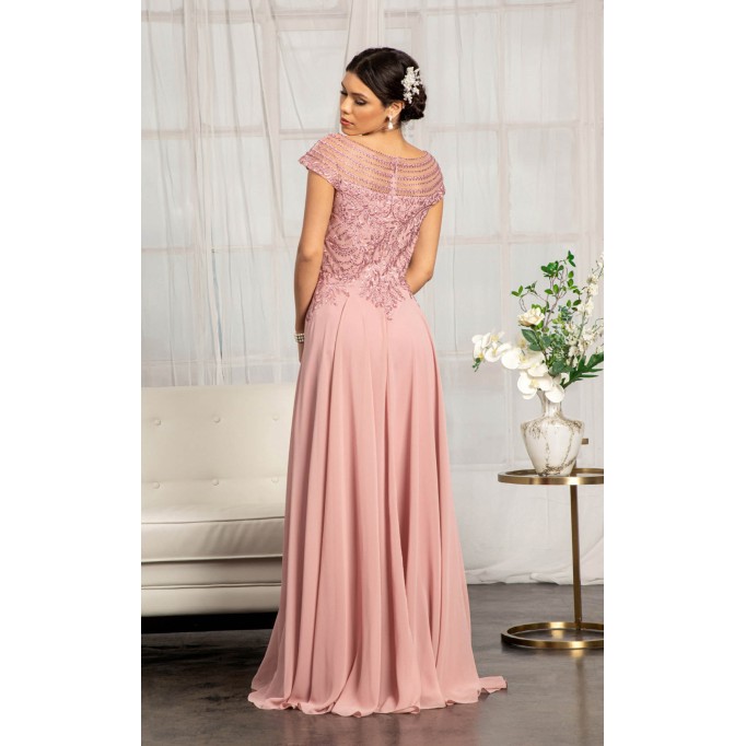 Cap Sleeves Boat Neck Chiffon A-line Dress