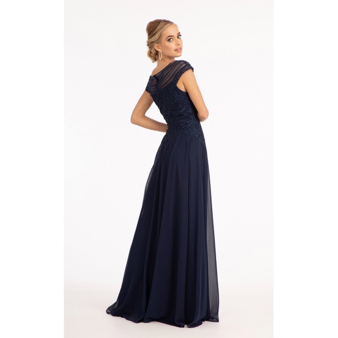 Cap Sleeves Boat Neck Chiffon A-line Dress