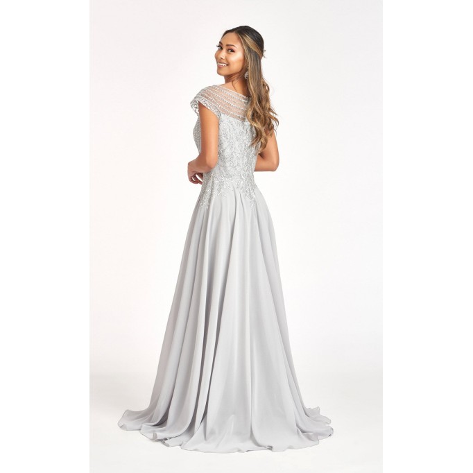 Cap Sleeves Boat Neck Chiffon A-line Dress