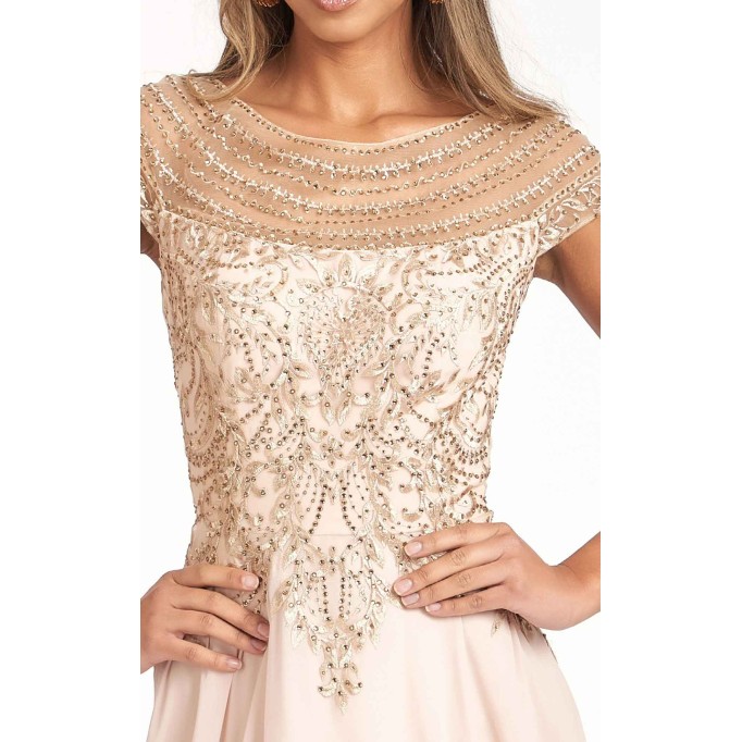 Cap Sleeves Boat Neck Chiffon A-line Dress