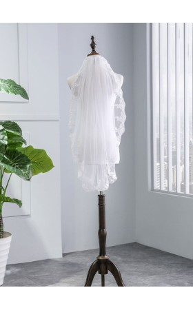 One-tier Lace Applique Edge Elbow Bridal Veils With Lace