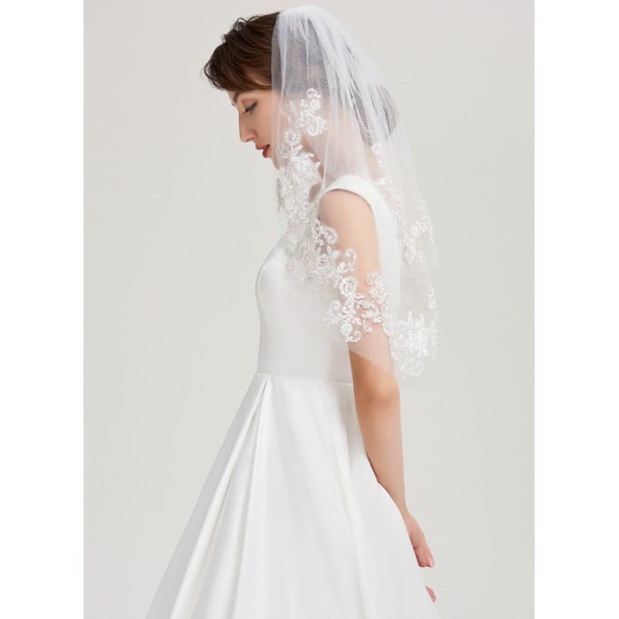 Two-tier Lace Applique Edge Elbow Bridal Veils