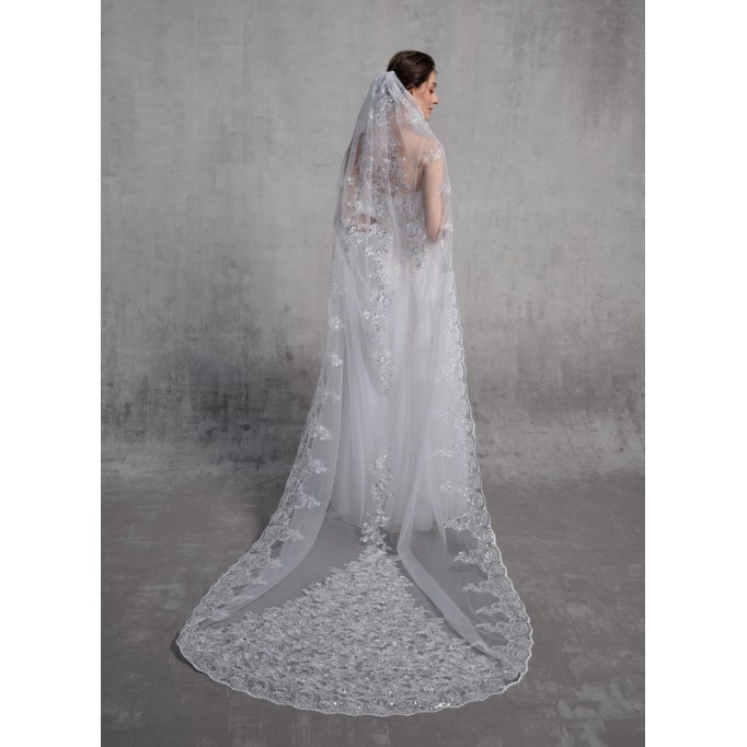 One-tier Lace Applique Edge Chapel Bridal Veils With Lace