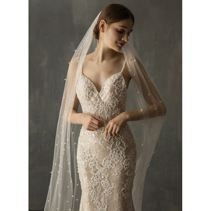 One-tier Pencil Edge Chapel Bridal Veils With Faux Pearl
