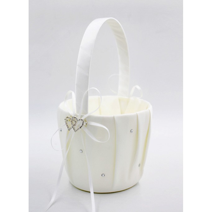Flower Girl Satin Flower Basket With Ribbon
