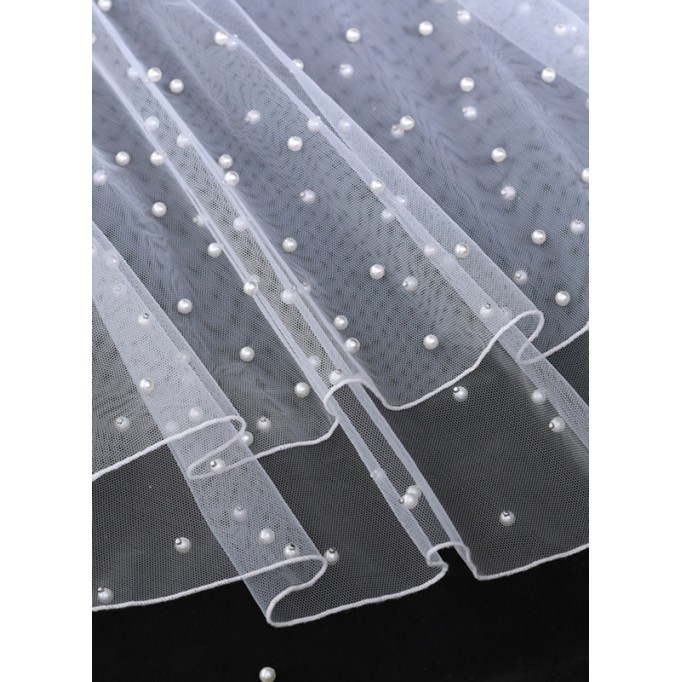One-tier Cut Edge Elbow Bridal Veils/Fingertip Bridal Veils/Waltz Bridal Veils With Faux Pearl