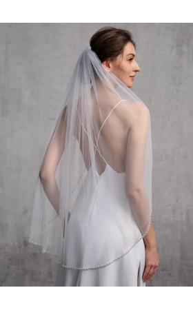 One-tier Cut Edge Fingertip Bridal Veils With Rhinestones