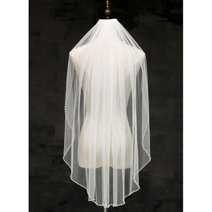 One-tier Cut Edge Fingertip Bridal Veils With Rhinestones