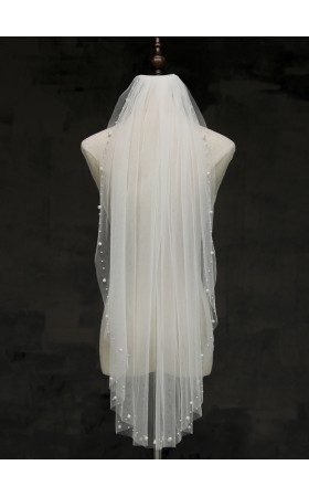 One-tier Cut Edge Fingertip Bridal Veils With Rhinestones