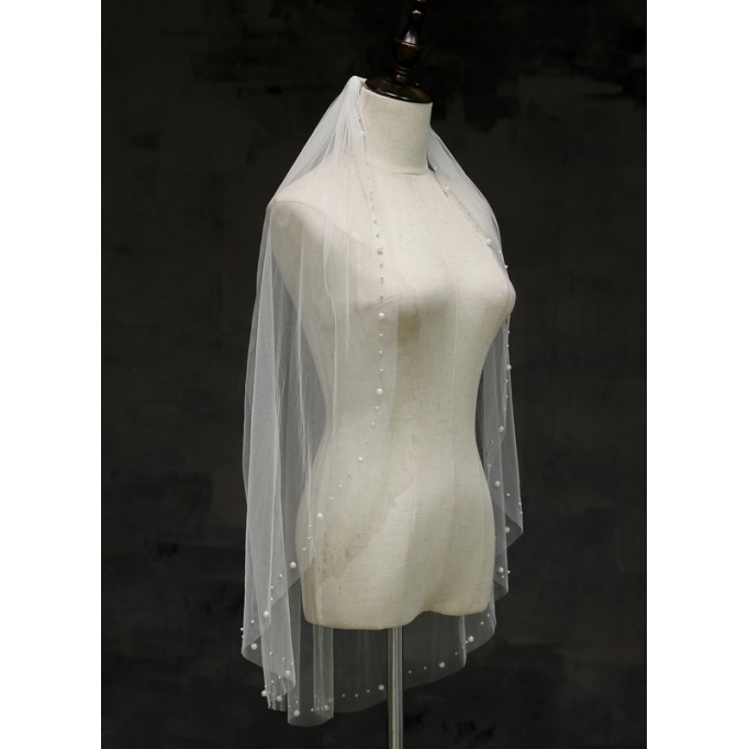 One-tier Cut Edge Fingertip Bridal Veils With Rhinestones