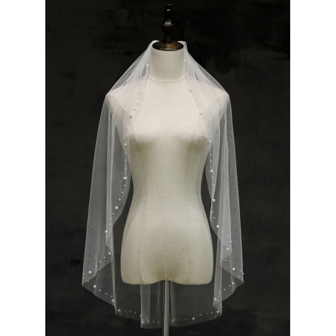 One-tier Cut Edge Fingertip Bridal Veils With Rhinestones