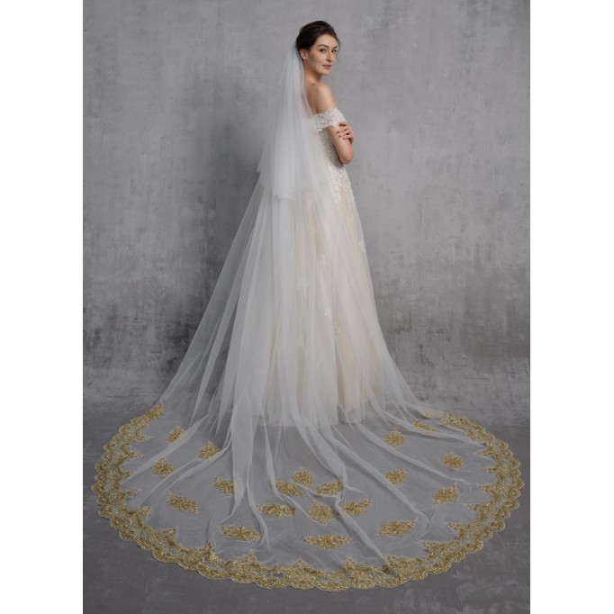 Two-tier Lace Applique Edge Cathedral Bridal Veils With Lace