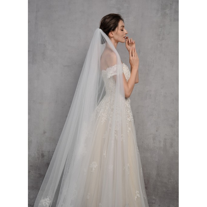 Two-tier Lace Applique Edge Cathedral Bridal Veils With Lace