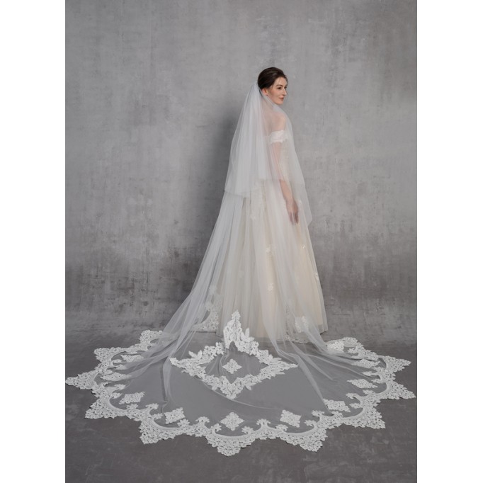 Two-tier Lace Applique Edge Cathedral Bridal Veils With Lace