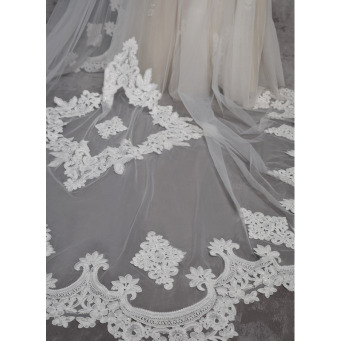 Two-tier Lace Applique Edge Cathedral Bridal Veils With Lace