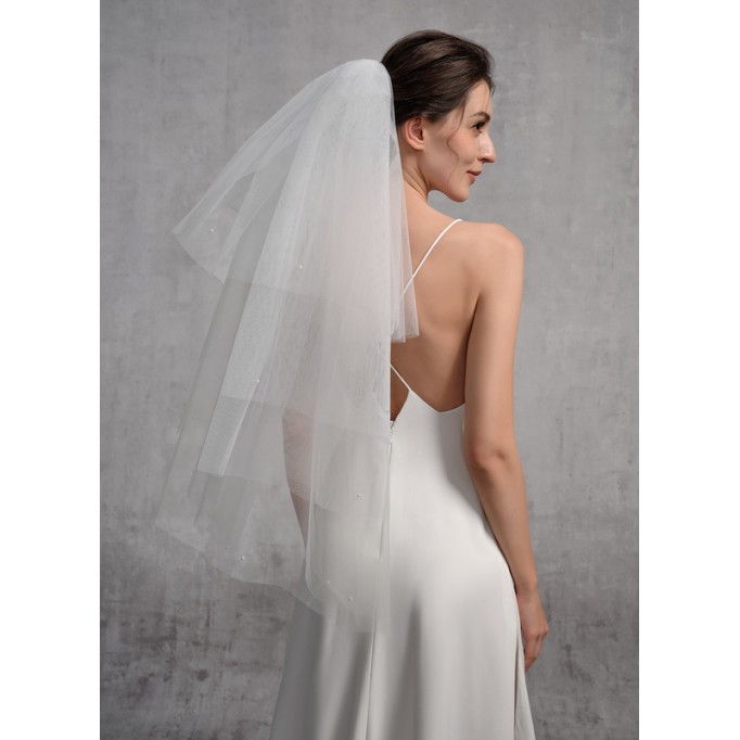 Four-tier Cut Edge Elbow Bridal Veils With Lace