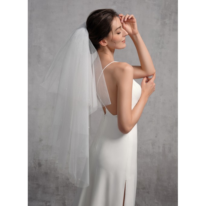 Four-tier Cut Edge Elbow Bridal Veils With Lace
