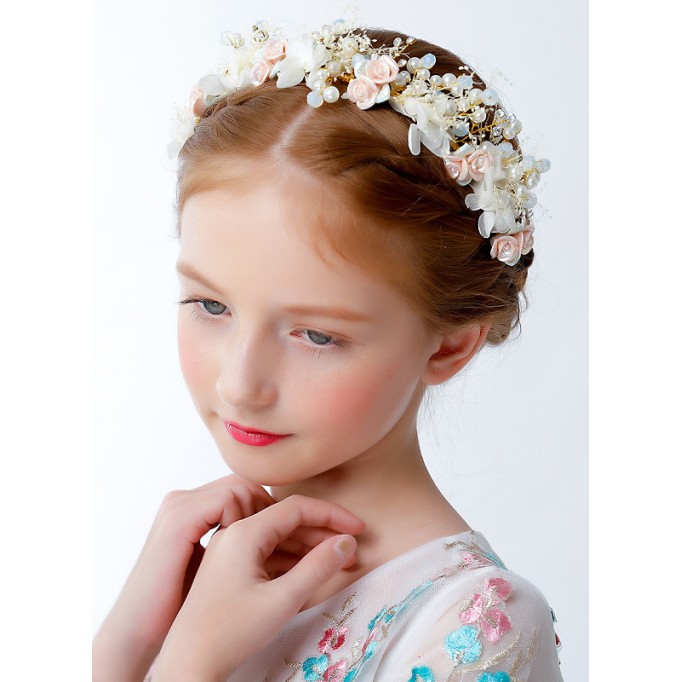 Flower Girl Alloy/Imitation Pearls Fenduchs With Rhinestones/Applique/Faux Pearl
