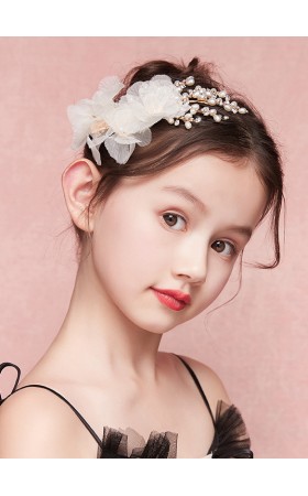 Flower Girl Tulle/Alloy/Imitation Pearls Fenduchs With Flower/Pearl/Imitation Rhinestone