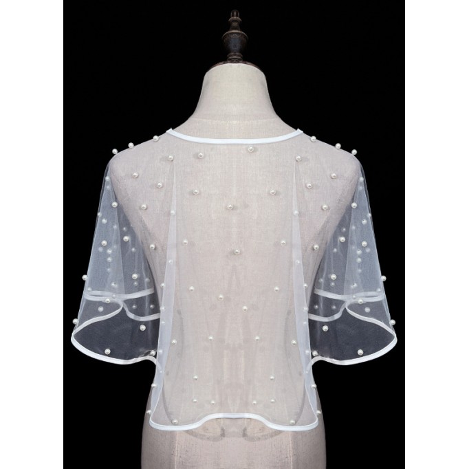 Flower Girl Tulle/Imitation Pearls Wraps With Beading