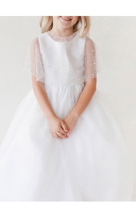 Flower Girl Tulle/Imitation Pearls Wraps With Beading