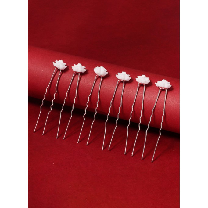 Flower Girl Alloy Fenduchs With Flower (Set of 6)