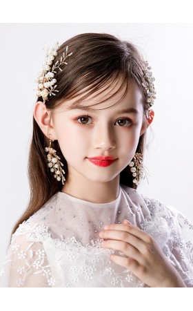 Flower Girl Rhinestones Fenduchs/Earrings With Lace/Crystal/Faux Pearl (Set of 4pieces)