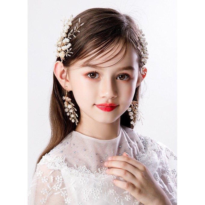 Flower Girl Rhinestones Fenduchs/Earrings With Lace/Crystal/Faux Pearl (Set of 4pieces)