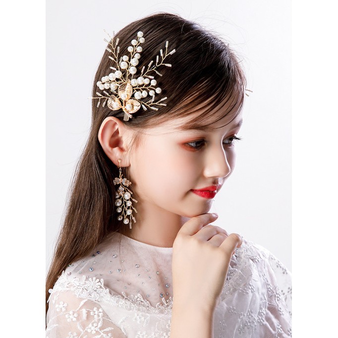 Flower Girl Rhinestones Fenduchs/Earrings With Lace/Crystal/Faux Pearl (Set of 4pieces)
