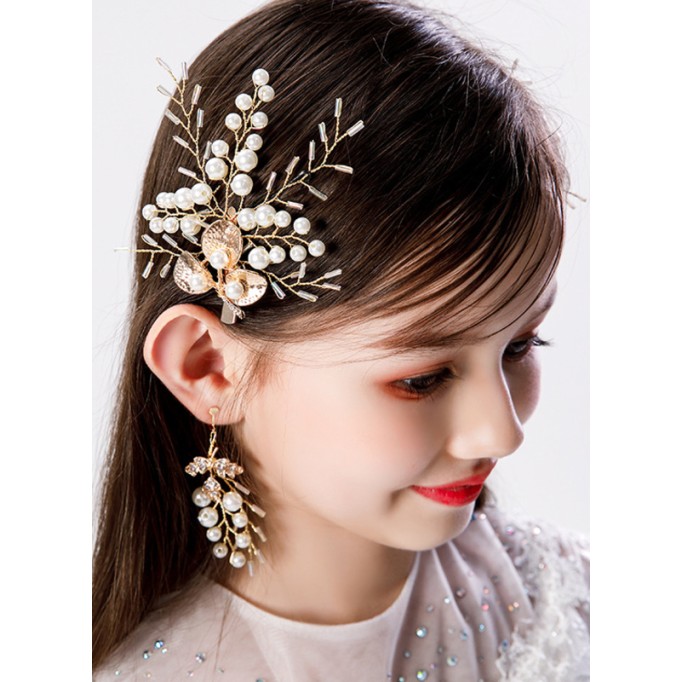 Flower Girl Rhinestones Fenduchs/Earrings With Lace/Crystal/Faux Pearl (Set of 4pieces)