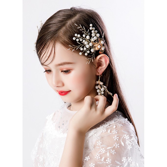 Flower Girl Rhinestones Fenduchs/Earrings With Lace/Crystal/Faux Pearl (Set of 4pieces)